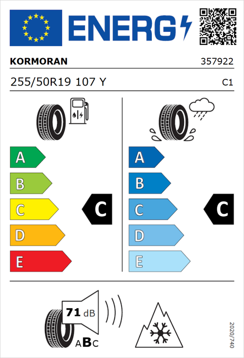 Tyre Label for Kormoran SUV Summer 255/50R19 107Y