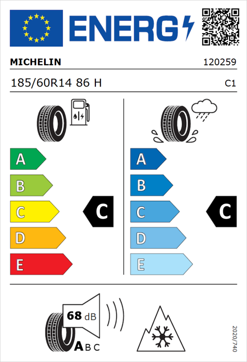 Tyre Label for Michelin CrossClimate + 185/60R14 86H