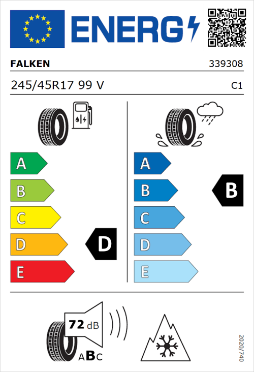 Tyre Label for Falken Euroall Season AS210 245/45R17 99V
