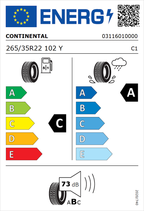 Tyre Label for Continental SportContact 6 265/35R22 102Y
