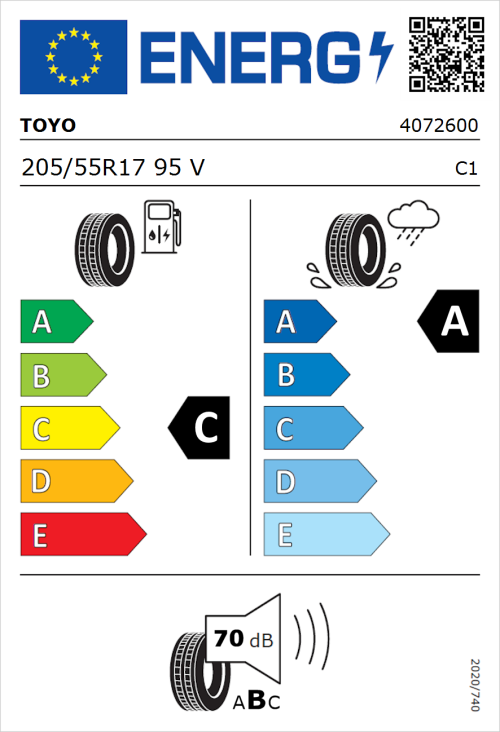 Tyre Label for Toyo Proxes Comfort 205/55R17 95V