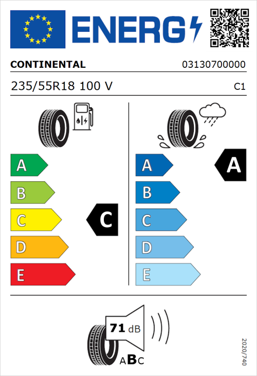 Tyre Label for Continental Premium Contact 7 235/55R18 100V
