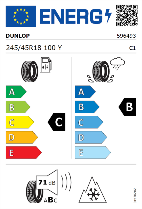 Tyre Label for Dunlop All Season 2 245/45R18 100Y