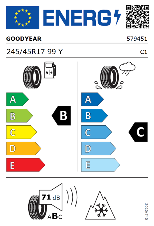 Tyre Label for Goodyear Vector 4Seasons Gen-3 245/45R17 99Y