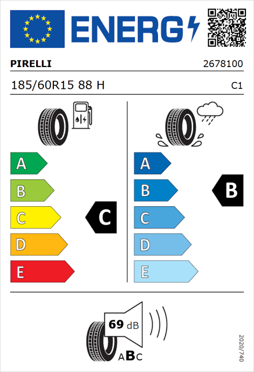 Tyre Label for Pirelli Cinturato P1 Verde 185/60R15 88H
