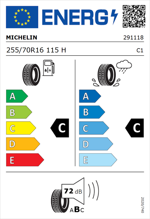 Tyre Label for Michelin Latitude Cross 255/70R16 115H