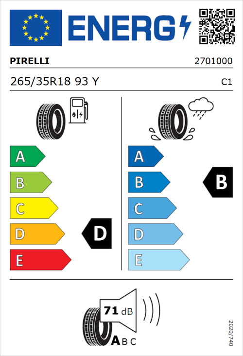 Tyre Label for Pirelli P Zero Trofeo 265/35R18 93Y