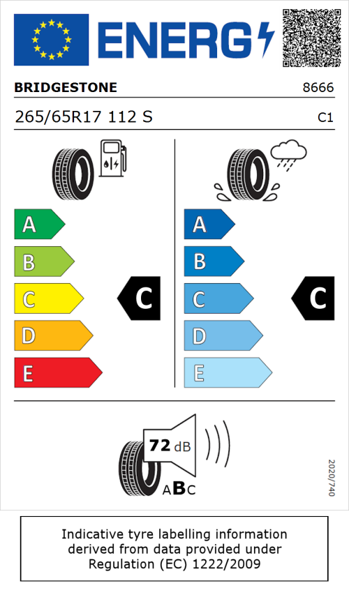 Tyre Label for Bridgestone Dueler A/T 693 III 265/65R17 112S